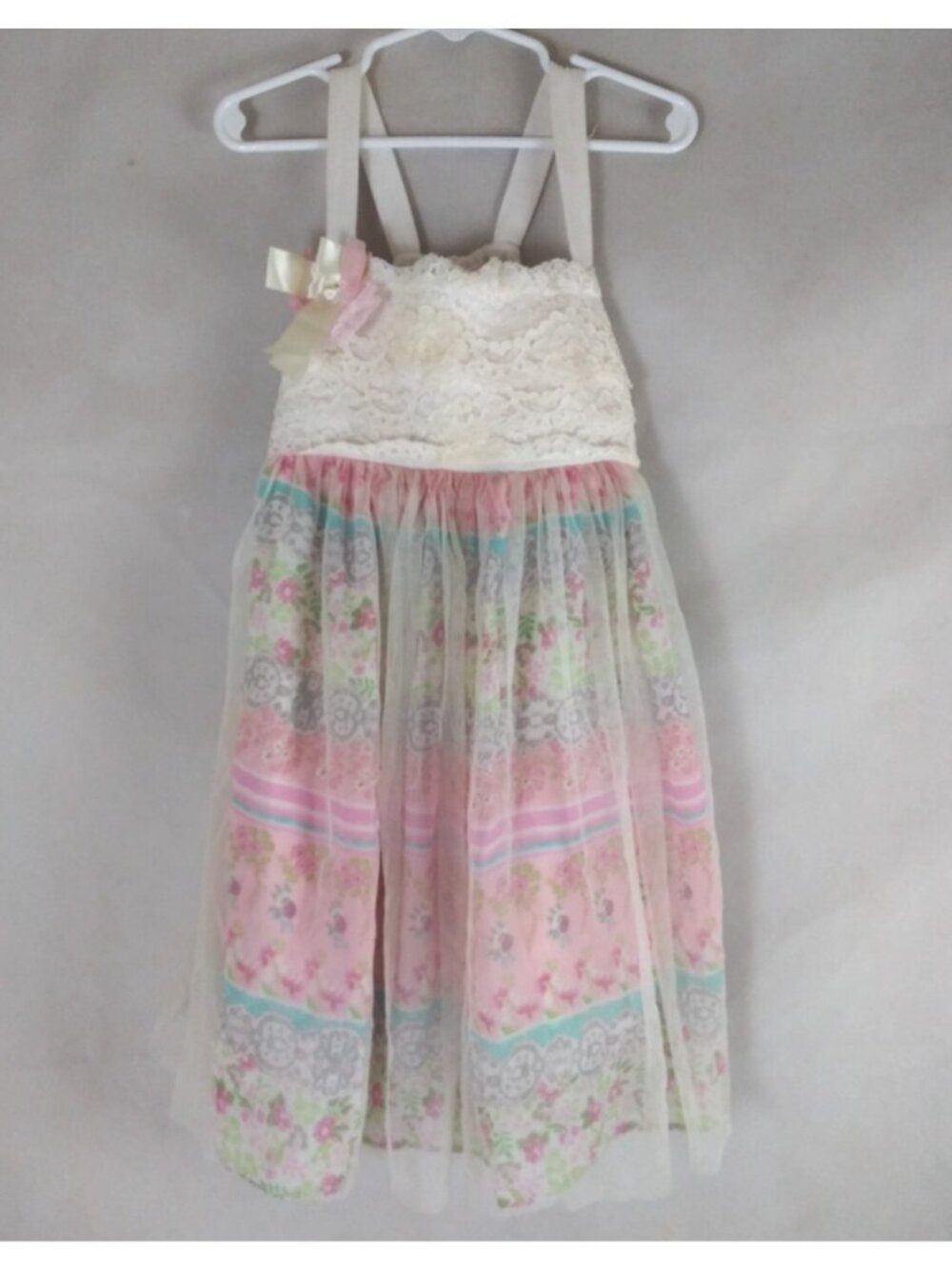 Bonnie Jean Ivory Lace Floral Tutu Sundress With Bow Girls Size 6